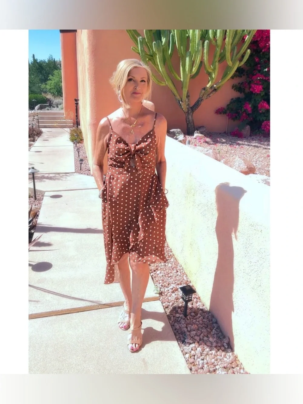 NWT Polka Dot Tie-Front Brown Sundress-S - Picture 6 of 16